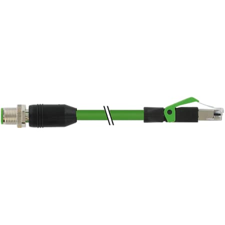 M12 Male 0° / RJ45 Male 0° Shielded Ethernet, PUR 2x2xAWG22 Shielded Gn UL,CSA+dragch. 7,5m